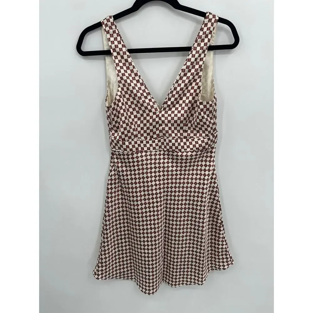 Abercrombie & Fitch Brown/Cream Checkered Slip Mini Dress Size Small NWT - Picture 4 of 5